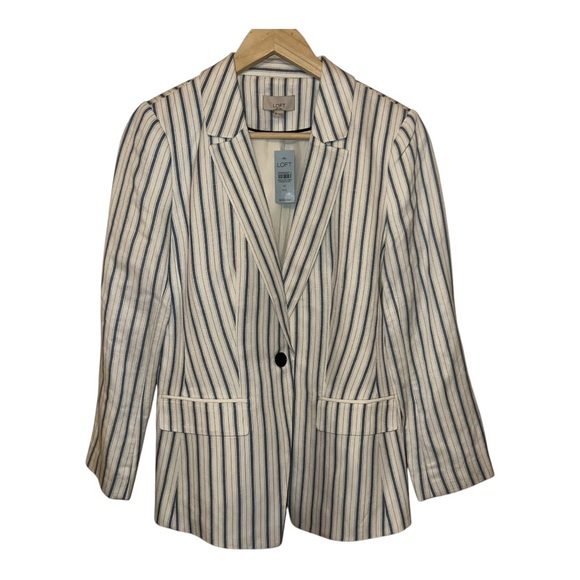 NWT LOFT Blue and White Striped Blazer Tailored Fit - Picture 1 of 3